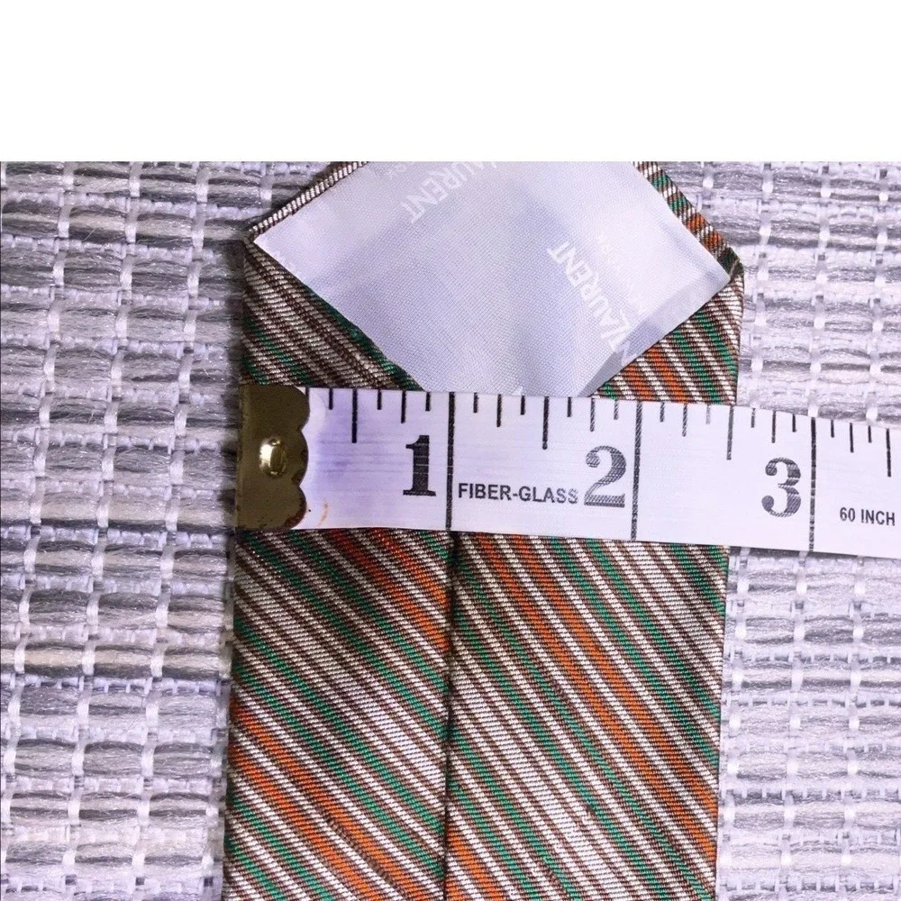 Vintage YVES SAINT LAURENT Beige Orange Green Striped Men's Tie Necktie